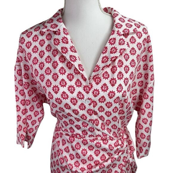 NORACORA Pink and White Patterned Wrap Dress Cool Feel Size Small - Picture 2 of 12